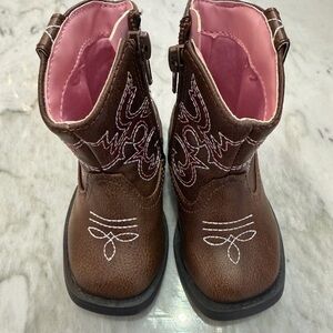 Brown and Pink Kids Boots